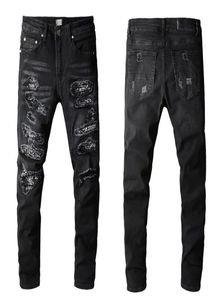 Guys Jeans Genou Déchiré Patchs Homme Pantalon Robuste Designer En Lambeaux Droit Maigre Noir En Détresse Endommagé Déchiré Plus Taille Haute Qua4028068