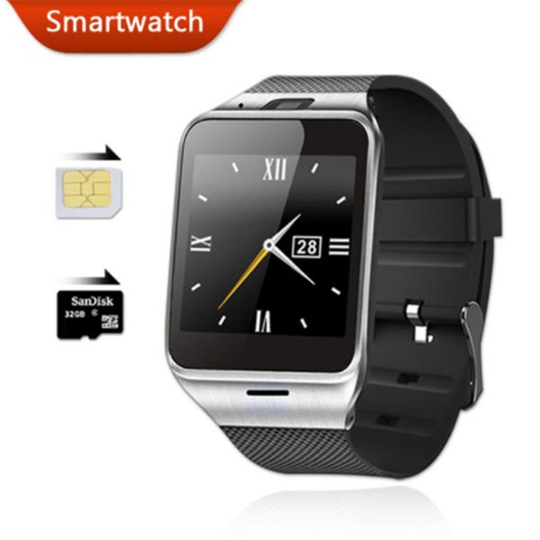 Relógio inteligente gv18 com câmera slot para cartão sim bluetooth relógio de pulso inteligente suporte hebraico passometer pulseira inteligente para ios android iphone