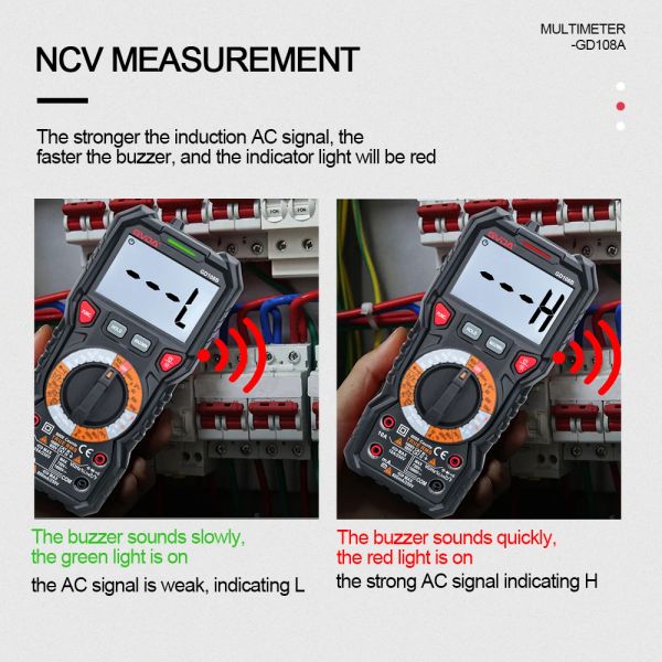 GVDA Digital Multimètre Auto Range DMM Voltmètre True RMS AC DC NCV OHM HZ Tentage de tension Smart Ammeter Capacitance Tester