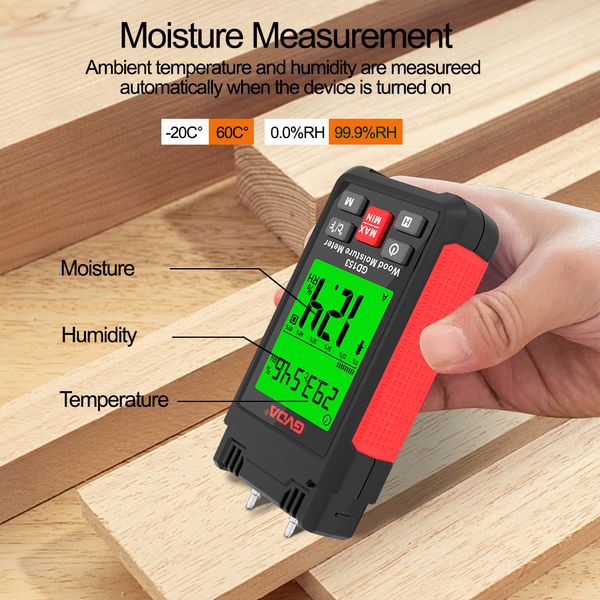 GVDA Digital Wood Mydrat Meter Timber Dectector Dectecteur arbre de gypse anhydre Mortier de ciment Couche en béton Humidité en béton