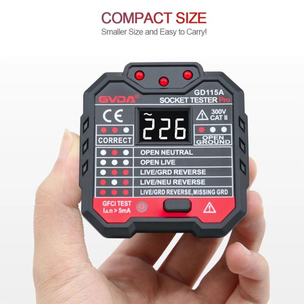 GVDA Socket Tester Outlet Detector Circuit Breaker Finders Ground Zero Line Uk UK EU PLIG POLARITY Phase Contrôle Instruments