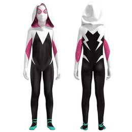 Gwen Stacy Cosplay Costume for Kids BodySity Jumps Cuit Spider Gwen Cosplay Zentai Suit Halloween Carnival Party Disguise