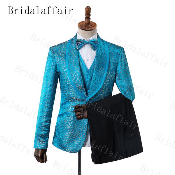 Gwenhwyfar 2019 nouveaux costumes pour hommes 3 PCS Blue élégantes petites fleurs Business Tuexdos robe de soirée de mariage Casual Slim Suit (veste + veste + pantalon)