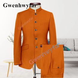 Gwenhwyfar Arrivals Indiase stijl aangepast formaat fel oranje smoking bruidegom bruiloft trend ontwerp mannen tweedelig pak 240301