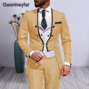Gwenhwyfar Casual bruidegom Tuxedos Fashion Wedding Suits For Men Jacket3 Piece Set Custom Prom V-Neck Blazer Terno Masculino 240326