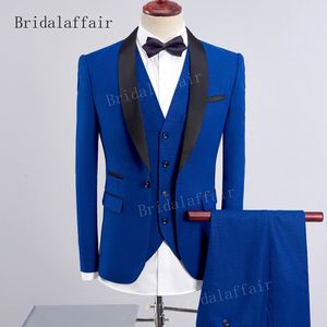 Gwenhwyfar Style classique bleu Royal costume hommes marié Tuxedos châle revers hommes costumes mariage meilleur homme Blazer (veste + pantalon + gilet)