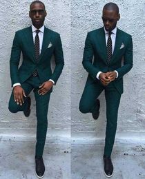 Gwenhwyfar Dark Green Slim Men Suits 2017 Beau mariage Groomsmen Groom Tuxedos Party Prom Business 2 pièces (veste + pantalon + cravate) X0909