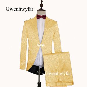 Gwenhwyfar Nieuwste Jas Broek Ontwerpen Licht Goud Mannen Trouwpak Slim Fit 2 Stuk Piek Revers Tuxedo Custom Bruidegom prom Blazer Set