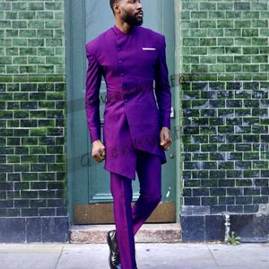 Gwenhwyfar Mannen Pak Mode Paars Trouwjurk Slanke Fit Mens Designer Suits Party Blazers Coat Broek X0909
