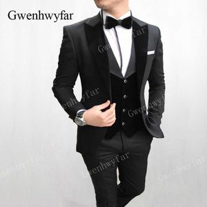 Gwenhwyfar hommes costumes de mariage 2019 nouveau velours gilet sur mesure noir smoking 3 pièces marié Terno costumes pour hommes (veste + gilet + pantalon) X0909