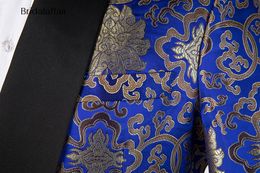 Gwenhwyfar nouveau Design sur mesure marié smoking bleu Royal imprimé fleuri hommes costume ensemble pour mariage bal hommes costumes 2 pièces veste Pan292a