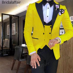 Gwenhwyfar Tide Mannen Kleurrijke Mode Bruiloft Pakken Plus Size Geel Roze Groen Blauw Paars Pakken Jas Broek Vest 3 Stuks Tuxedos2235