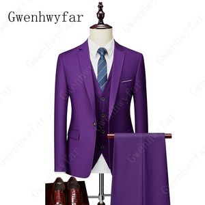 Gwenhwyfar Tij Mannen Kleurrijke Mode Bruiloft Pakken Plus Size S-5XL Geel Roze Groen Blauw Paars Pakken Jas Broek Vest 3 Stuks 231 w