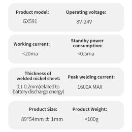 GX591 SOLDADOR DE CONTROL DE CONTROL MÁQUINA DE SOLDADA 0.1 mm-0.2 mm Hoja de níquel 12 V Soldador de manchas PCB Circuito PCB para batería 18650