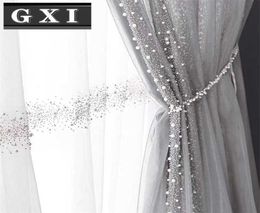 GXI Cortina de tul bordada de perlas blancas para sala de estar gris cuentas de lujo de lujo ventana de balcón de balcón porta drapeados 2107122893976