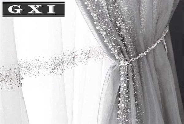 GXI blanc perle brodé Tulle rideau pour salon gris luxe Voile perles dentelle balcon fenêtre Tenda rideaux décor 2107128579804