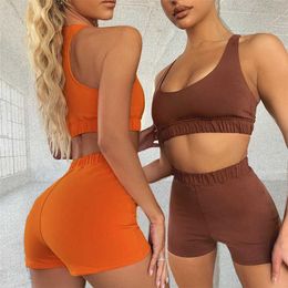 GXQIL Ensemble de shorts d'entraînement d'été pour vêtements d'entraînement de gymnastique Femmes Sportswear FitnSuit Yoga Active Wear Femmes Sport Outfit 2021 X0629