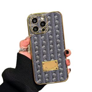 GY Designer Fashion Leather Phone Cases voor iPhone 15 Pro Max 14 Pro Max 13 12 11 14 plus 15 plus Case Luxury Mobile Shell Full Coverage Protection Gold rand Case
