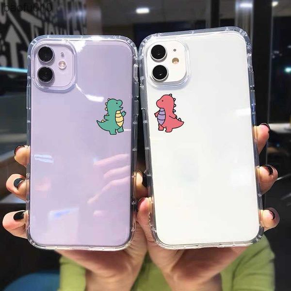 GYKZ lindo dinosaurio oso pareja funda de teléfono transparente para iPhone 14 13 12 11 Pro MAX XR X XS SE 6S 7 8Plus funda de silicona Animal Coque L230619