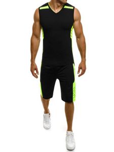 Gym Bodybuilding Heren V-hals Vest + Shorts Sets Zomer Trainingspakken Heren Fitness TankTop Spier Singlet Workout Mouwloos Zweetshirts Casual Sport Trainingskleding