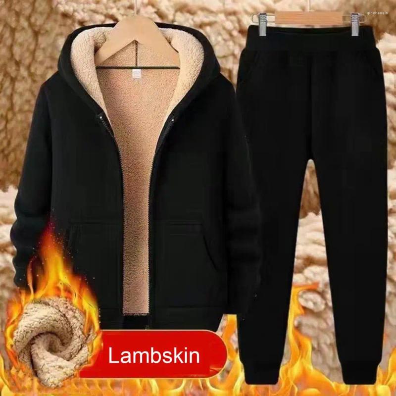 Roupas de ginástica 2 Pçs / set Casaco Calças Terno Grosso Pelúcia Com Capuz Manga Longa Zipper Fechamento Cardigan Cintura Elástica Calças com Faixa de Tornozelo Sólida