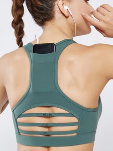 Vêtements de gymnastique 2022 Poche arrière Soutien-gorge de sport Antichoc Barre horizontale Maille Épissage Sous-vêtements Vert Noir Yoga Rose Porter Fitness