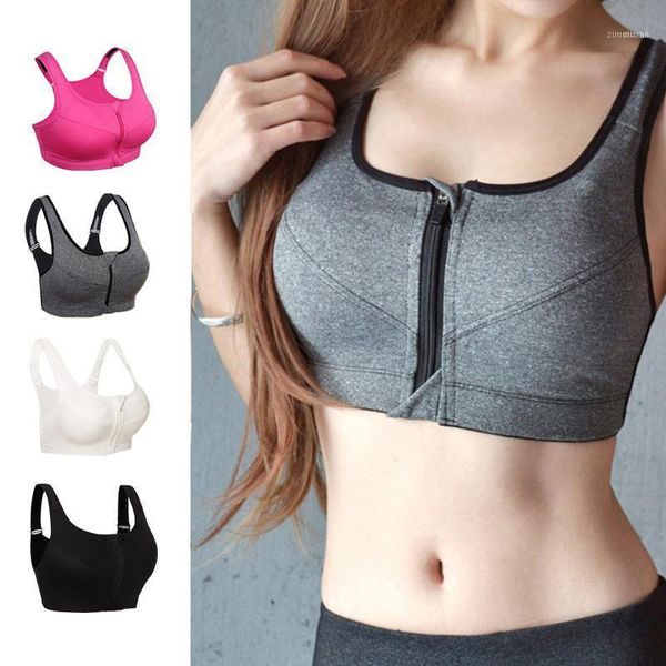 Ropa de gimnasio 2022, ropa interior deportiva con cremallera para mujer, sujetador de entrenamiento físico, Tops acolchados para correr, chaleco atlético transpirable a prueba de golpes