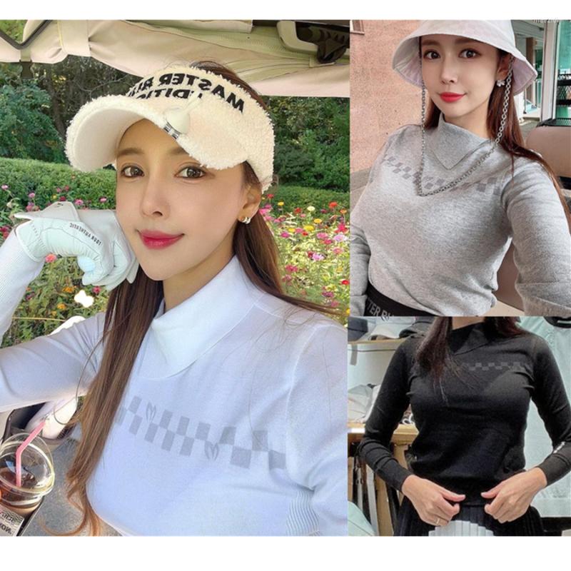 Gym Clothing 2023 Autumn/Winter Golf Ladies Sweater Lapel Printed Knit Long Sleeve Fashion Age Reduction Outdoor Sports