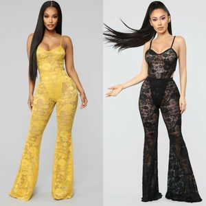 Gymkleding 2023 EST Trendy Lace Sexy Summer Solid Women Jumpsuit Romper Mouwloze Playsuit Club Party Trousers Bodycon Outfit