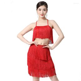 Gym Kleding 2pc Set Latin Women Dance Training Tassel Sexy Ballroom Jurk Tango Moderne kostuums Rumba Dancewear