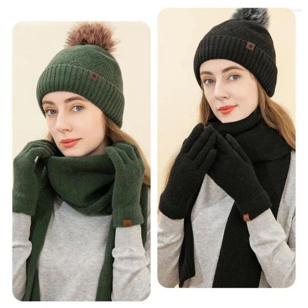Vêtements de gymnastique 3PC tricoté chapeau écharpe gants ensembles pour femmes hiver chaud laine Twist Cap Gorros Bonnet solide bandeau tricot cadeau de l'année
