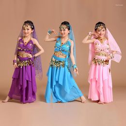 Vêtements de sport 5 pièces ensemble Costumes de danse du ventre robe à la main enfants pour les filles Bollywood Performance tissu
