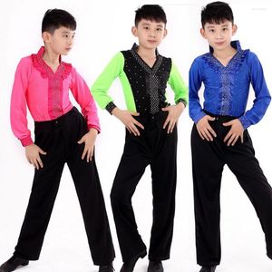 Gym Kleding Jongens Blue Green Latin Salsa Dancing Costuums Kids Ballroom Performance Party Party Dance Wear Tops Pants Vestido de Baile Latino