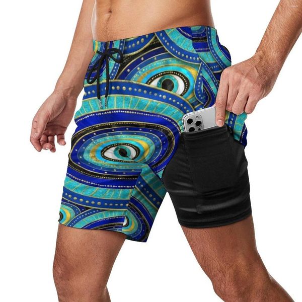 Ropa de gimnasio Pantalones cortos de tabla de mal de ojo Estampado de amuleto griego Casual Playa Diseño para hombres Deportes Bañadores de secado rápido Regalo