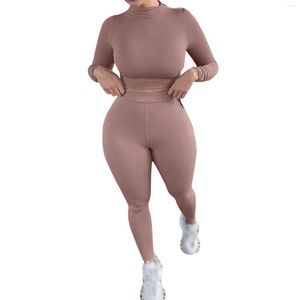 Gym Kleding Fashion Tracksuit Women Turtleneck volledige crop top matching Leggings Active Wear Set Fitness Casual Outfits