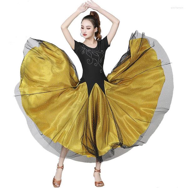 Vêtements de gymnastique mode valse Tango robe de danse internationale vêtements gaze paillettes grande balançoire jupe de danse femmes formation moderne