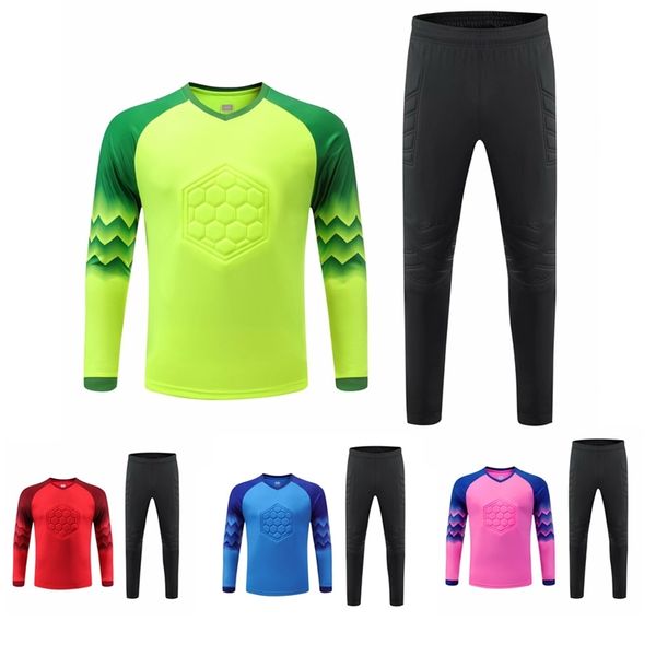 Ropa de gimnasio Uniforme de fútbol Abrigo de portero Competición Entrenamiento Niños Impreso Traje de adulto de manga larga con protección de esponja Jerseys de fútbol 220920