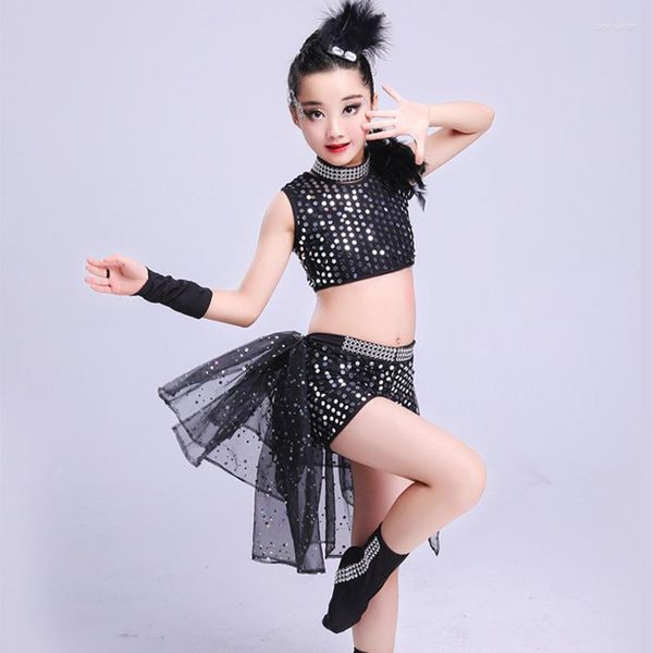 Vêtements de sport fille ensemble de danse Jazz pour filles Costumes enfant Hip Hop danse enfant paillettes scène Performance noir