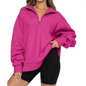 Vêtements de sport demi-fermeture éclair pull femmes couleur unie surdimensionné sweats à capuche quart sweats tenues d'automne vêtements d'hiver