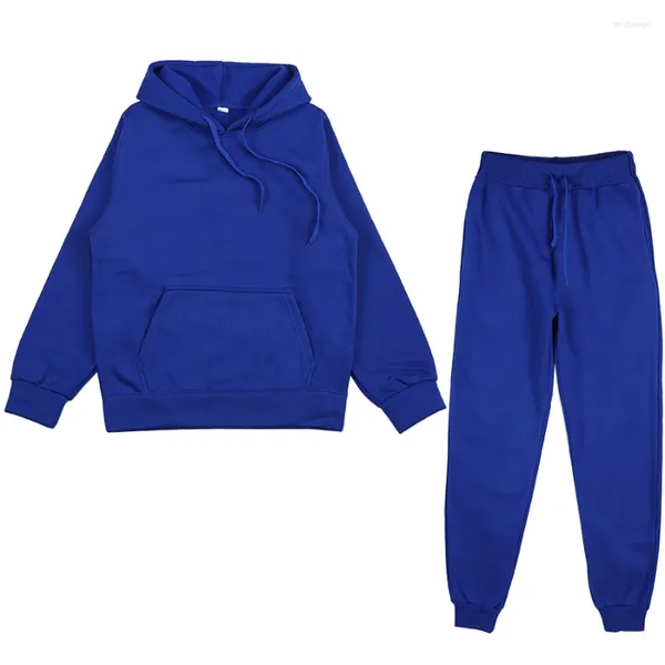 Ropa de gimnasia Sudaderas con capucha Traje Invierno Primavera Sólido Chándal casual Mujeres Fleece 2 piezas Conjunto Sudaderas deportivas Jersey Pantalones de chándal al por mayor