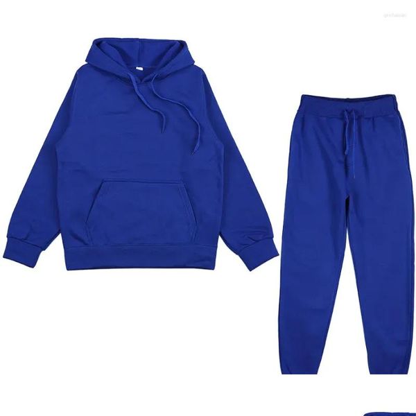 Ropa de gimnasio Sudaderas con capucha Traje Invierno Primavera Sólido Casual Chándal Mujer Fleece 2 piezas Conjunto Sudaderas deportivas Chorlito Pantalones de chándal Drop Del Otap3