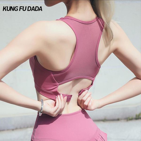 Ropa de gimnasio KFDD 2021 Sexy Sujetador deportivo sin costuras Mujeres Fitness Entrenamiento Yoga Cierre trasero con almohadillas extraíbles Cropp Top de alto impacto