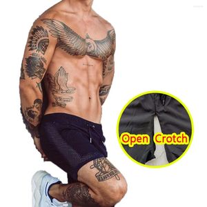 Gymkleding Heren Sport Open Kruis Broek Dubbele Ritsen Ademend Mesh Crotchless Shorts Sweatshorts Volwassen Feestkostuum Outdoor Fitness