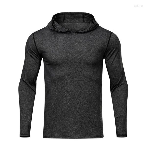 Vêtements de gymnastique T-shirt à capuche pour hommes à manches longues en cours d'exécution à séchage rapide chandail de sport ample entraînement de Fitness automne et hiver