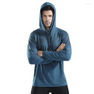Vêtements de sport pull à capuche pour hommes couverture haute élastique séchage rapide vêtements de fitness course entraînement vêtements de sport à manches longues