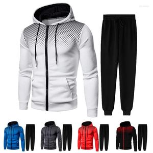 Vêtements de sport hommes dégradé zip cardigan costume survêtements printemps automne sweat à capuche pantalon de jogging fitness vêtements de sport décontractés ensemble grande taille