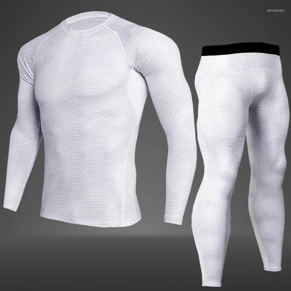 Ropa de gimnasio para hombre, trajes de compresión para correr, conjunto deportivo, camiseta larga y pantalones, medias de entrenamiento, ropa deportiva, 2 unids/set