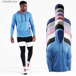 Ropa de gimnasia para hombres Correr al aire libre Fitness Camiseta Sudaderas con capucha largas Camisa deportiva de secado rápido Hombres Top Gimnasio Entrenamiento Ejercicio Abrigo Suéter Ropa 596 T230422