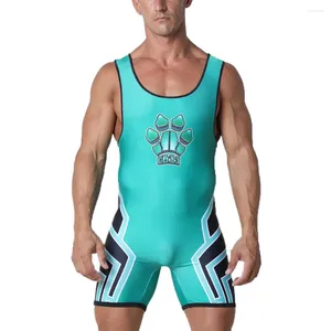 Gymkleding Heren Worstelsinglet Eendelige bodysuit Professionele triatlonoverall Hoog elastisch Mouwloos Gewichtheffen