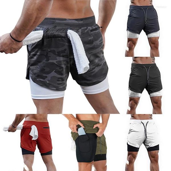 Vêtements de sport Shorts de sport pour hommes 2 en 1 Double - Entraînement de pont avec boucle pour serviette et poche pour téléphone Entraînement de course